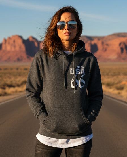 Route 66 Road Trip - 50 States - Front & Back Print in White - Women's Hoodie