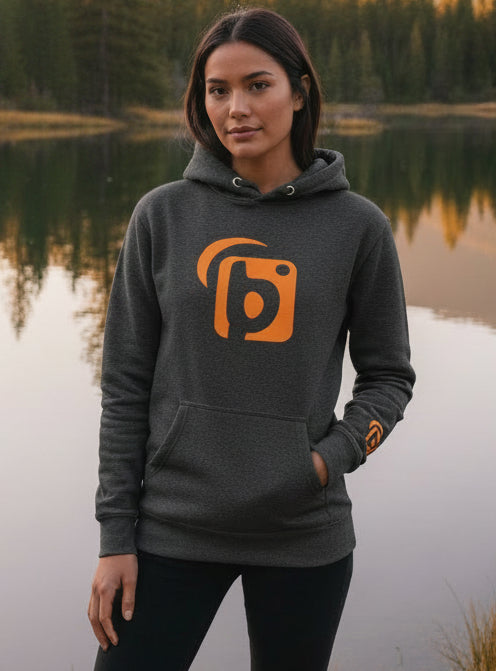 BLOK Original Logo - Orange Front Graphic Print with Embroidered Arm Women's Hoodie