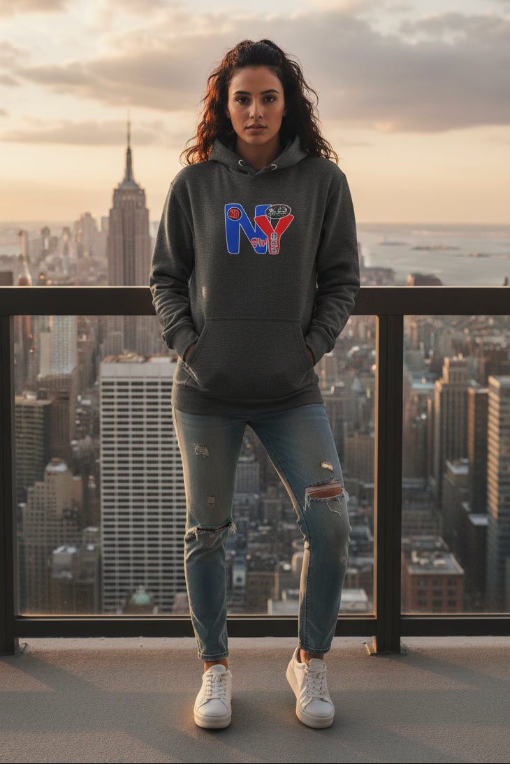 BLOK New York City Worldwide - Blue & Red Front & Back Graphic Print Women's Hoodie