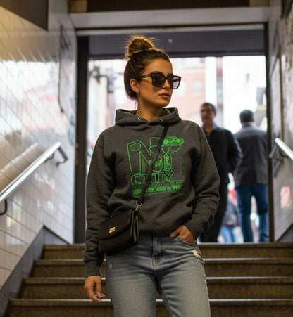 BLOK New York City Worldwide - Black & Green Front Graphic Print Women's Hoodie