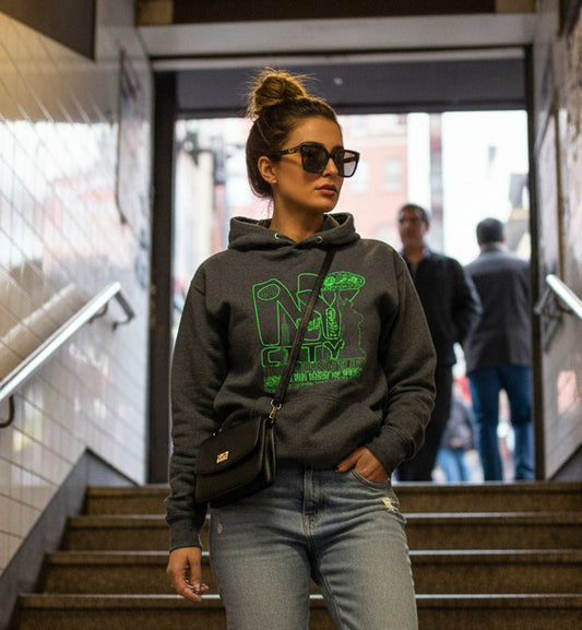 New York City Worldwide - Front Print in Black & Green - Women's Hoodie