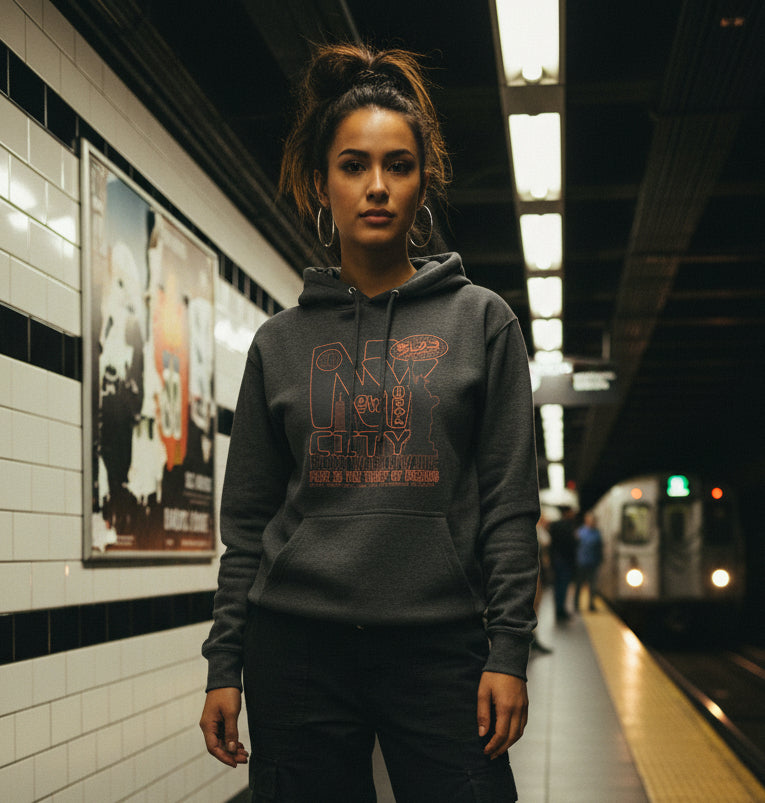 BLOK New York City Worldwide - Black & Orange Front Graphic Print Women's Hoodie