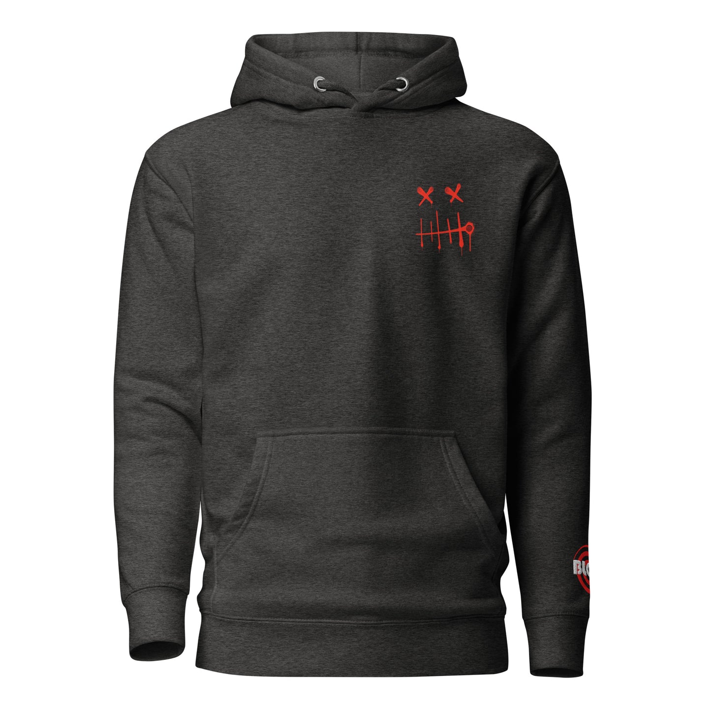 BLOK Zipper Face - Red Front, Back Graphic Print & Arm Embroidery - Women's Hoodie