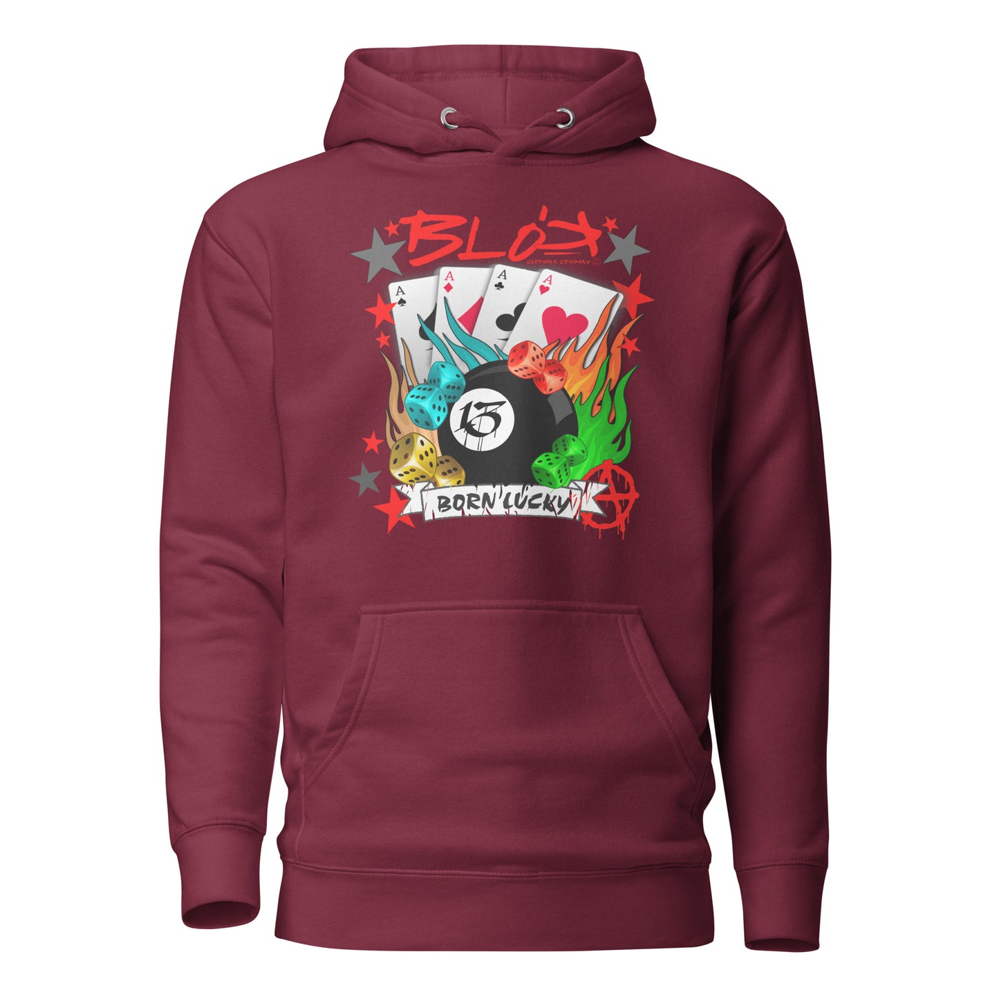 Born Lucky - Back & Front Print with Red Logo - Women's Hoodie