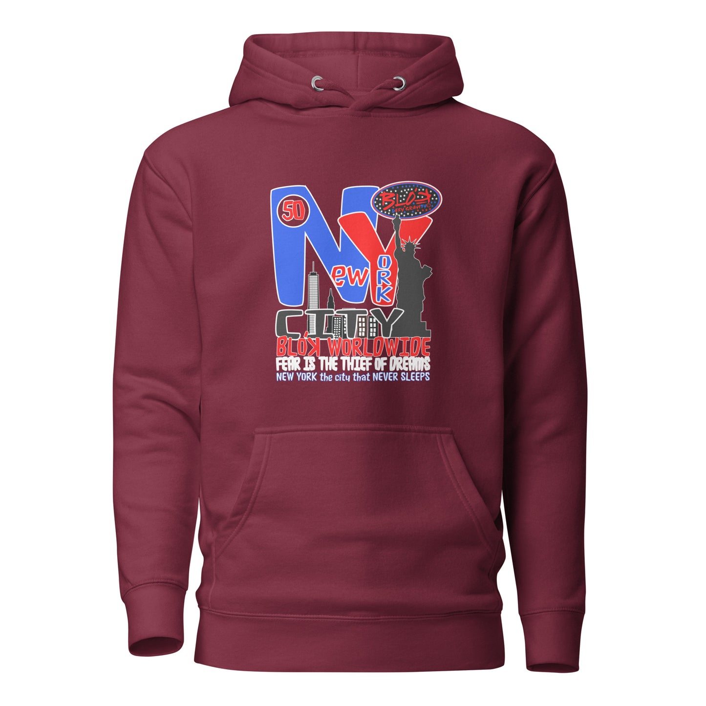 New York City Worldwide - Front Print in Blue & Red - Women's Hoodie