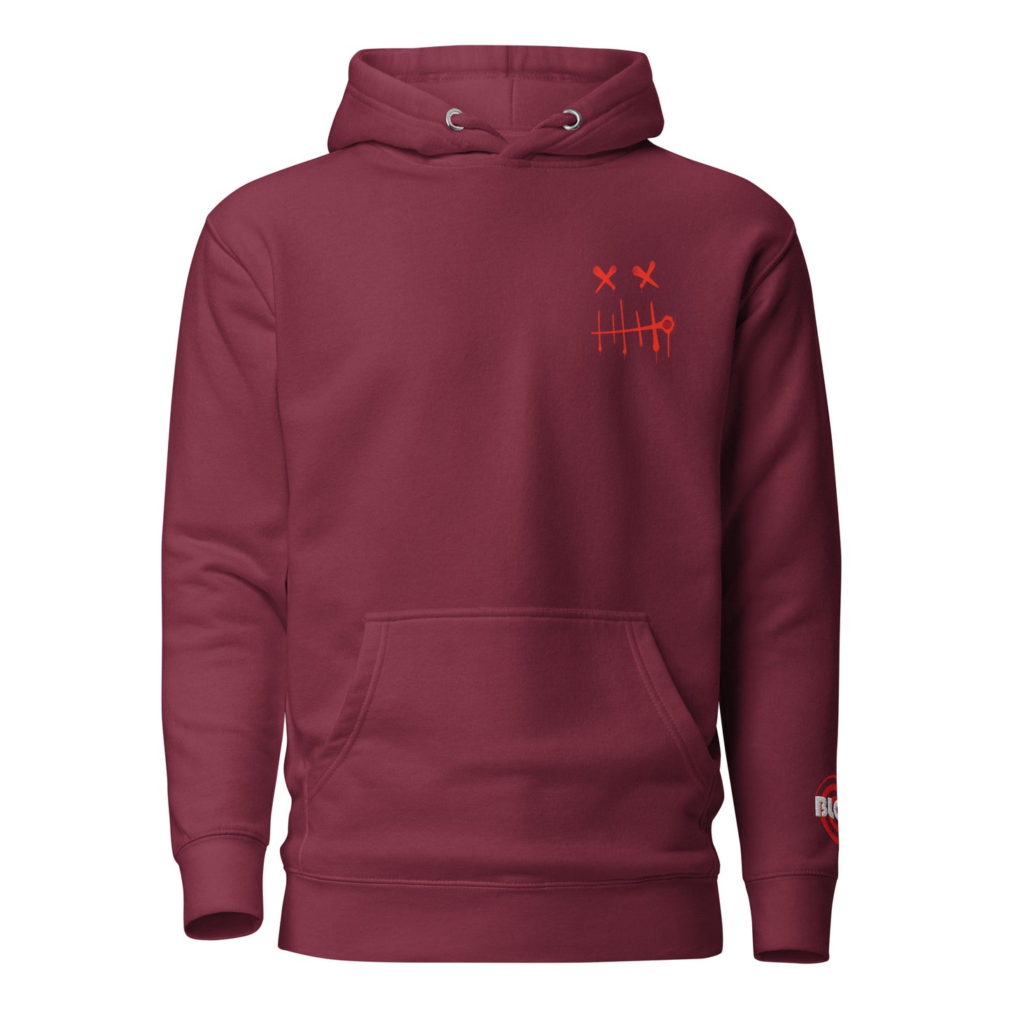 BLOK Zipper Face - Red Front, Back Graphic Print & Arm Embroidery - Women's Hoodie