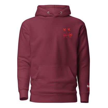 BLOK Zipper Face - Red Front, Back Graphic Print & Arm Embroidery - Women's Hoodie