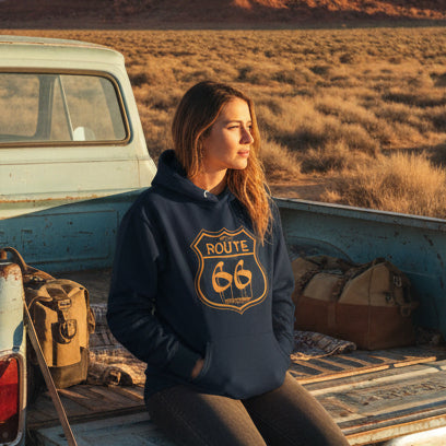 Route 66 - 50 States - with Orange Print - Women's Hoodie