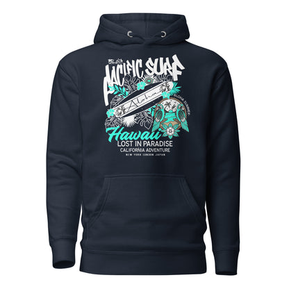 BLOK Pacific Surf Hawaii - White & Turquoise Front Graphic Print Women's Hoodie