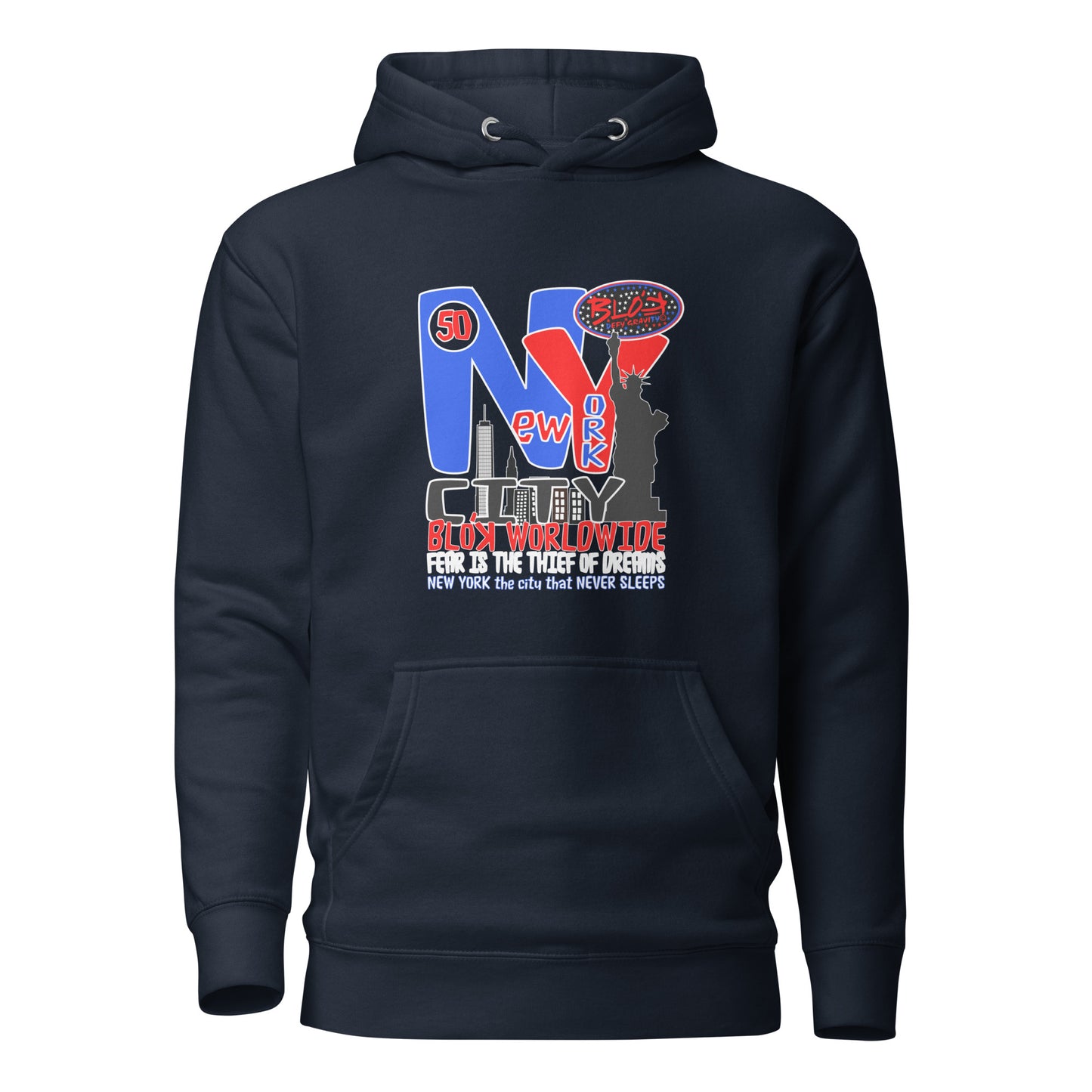 New York City Worldwide - Front Print in Blue & Red - Women's Hoodie