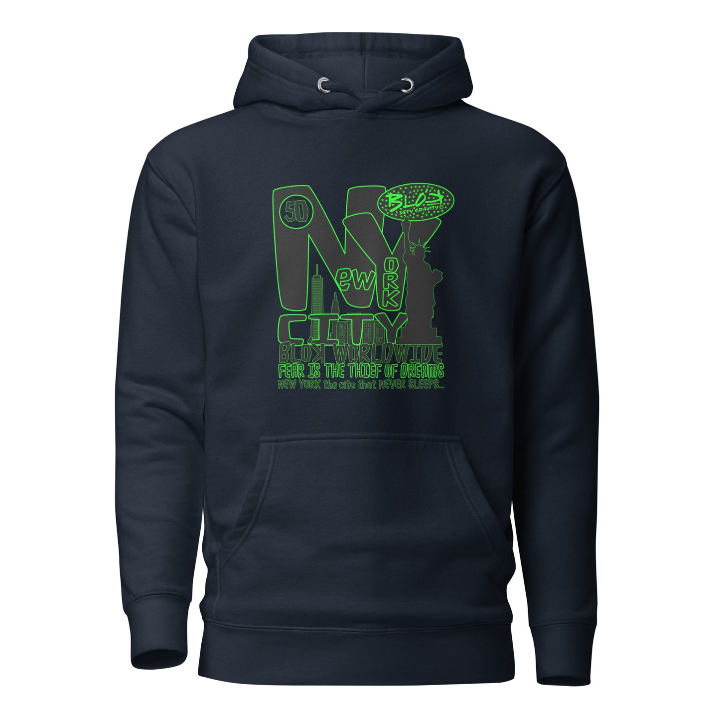 New York City Worldwide - Front Print in Black & Green - Women's Hoodie