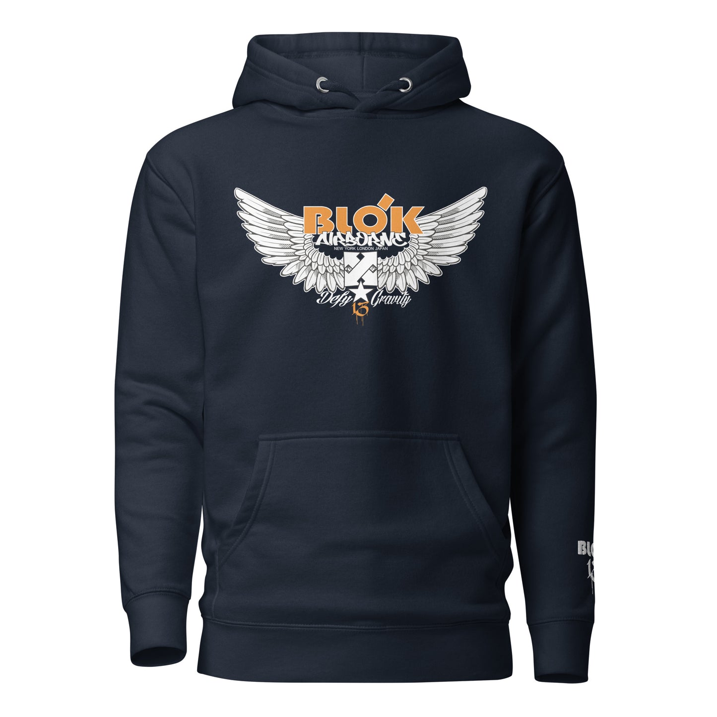 BLOK Airborne Wings - Orange Front Graphic Print & Embroidered Arm Women's Hoodie