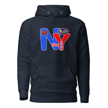 New York City Worldwide - Large Front & Back Print in Red & Blue - Women Hoodie