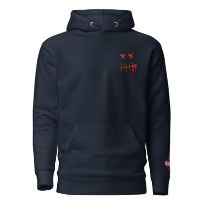 BLOK Zipper Face - Red Front, Back Graphic Print & Arm Embroidery - Women's Hoodie