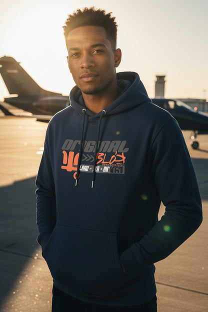 Land Sea Air - Grey & Orange Front Print - Men's Graphic Hoodie
