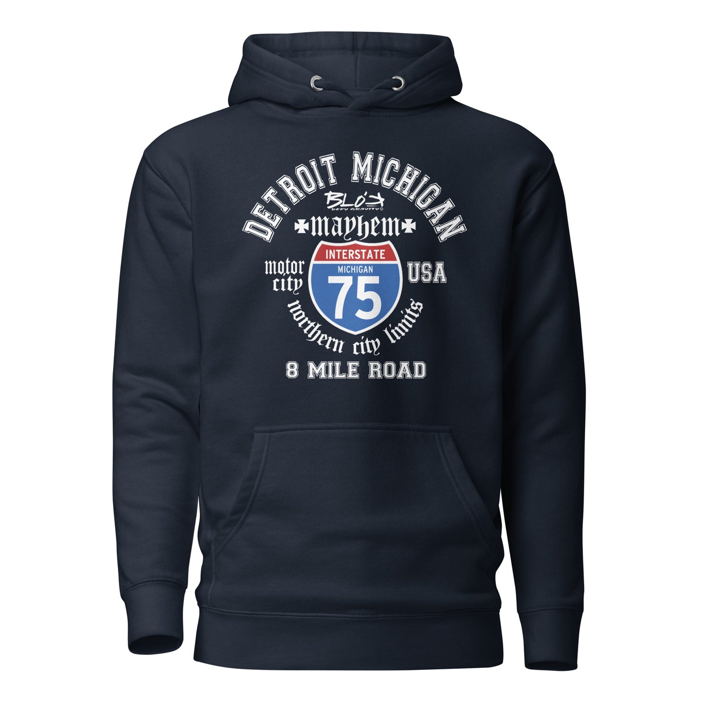 Detroit 8 Mile - 50 States - with White Print - Men's Hoodie