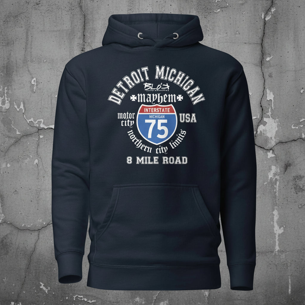 Detroit 8 Mile - 50 States - with White Print - Men's Hoodie