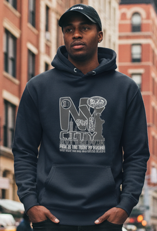 New York City Worldwide - Front Print in Black & White - Men's Hoodie