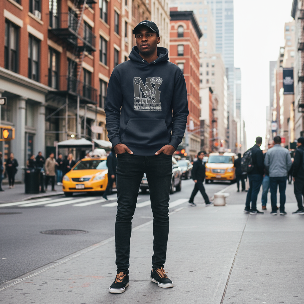 New York City Worldwide - Front Print in Black & White - Men's Hoodie