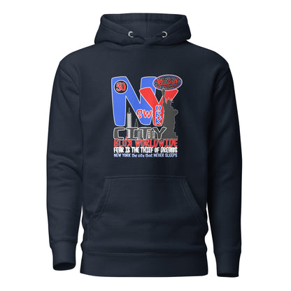 New York City Worldwide - Front Print in Blue & Red - Men's Hoodie