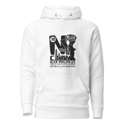BLOK New York City Worldwide - Black & White Front Graphic Print Women's Hoodie