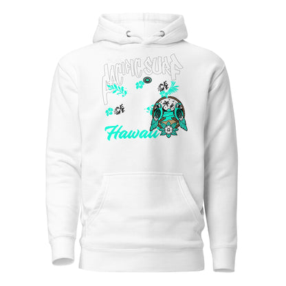 Pacific Surf Hawaii - Front Print in White & Turquoise - Women's Hoodie