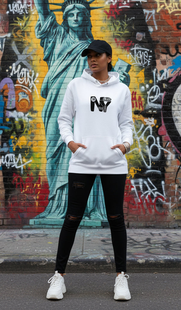New York City Worldwide - Front & Back Print in Black & White - Women's Hoodie