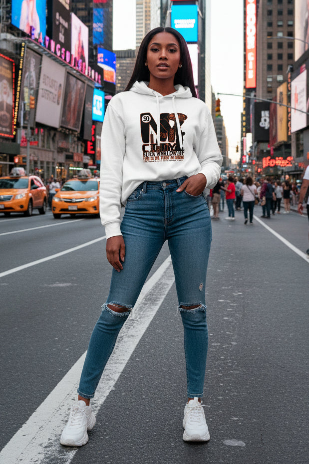 BLOK New York City Worldwide - Black & Orange Front Graphic Print Women's Hoodie