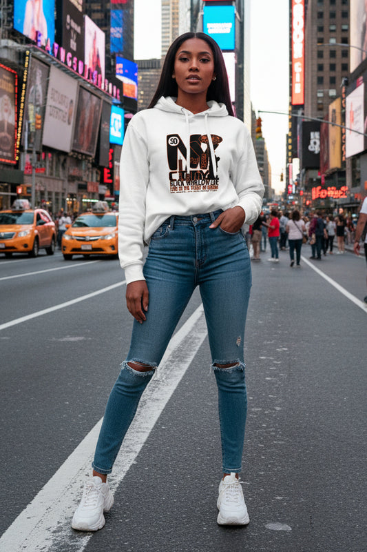 New York City Worldwide - Front Print in Black & Orange - Women's Hoodie