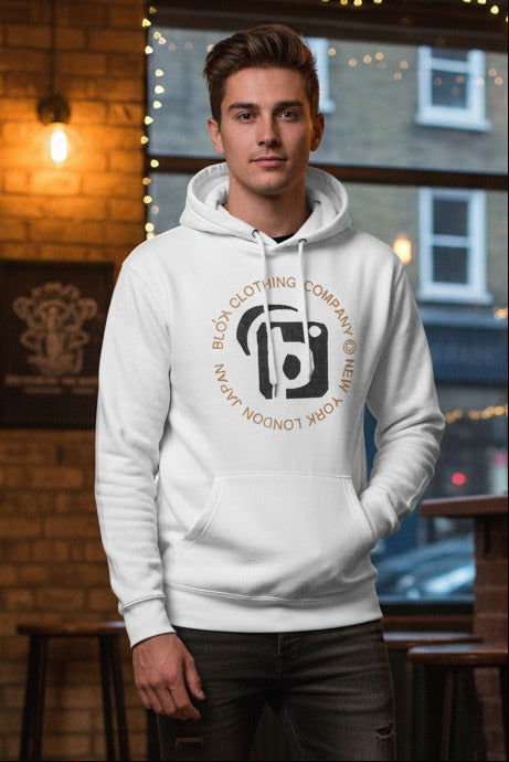Mosaic Circle - Black & Orange Front Print - Men's Graphic Hoodie