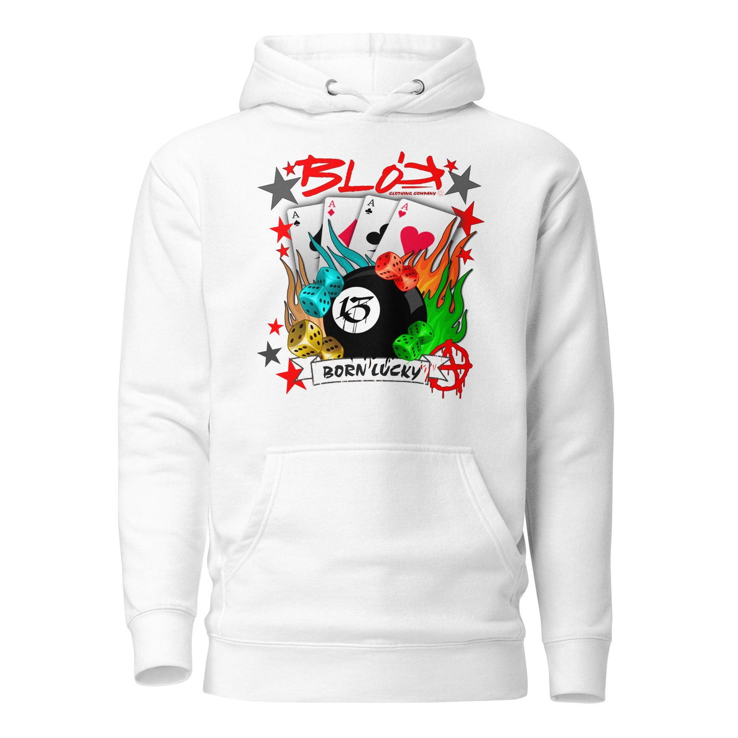 Born Lucky - Back & Front Print with Red Logo - Men's Hoodie