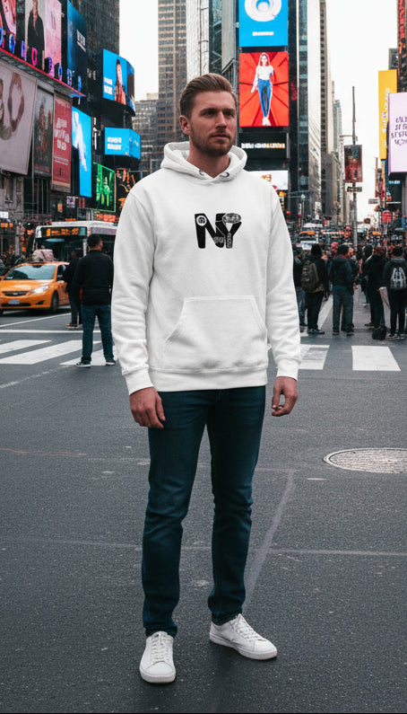 New York City Worldwide - Front & Back Print in Black & White - Men's Hoodie