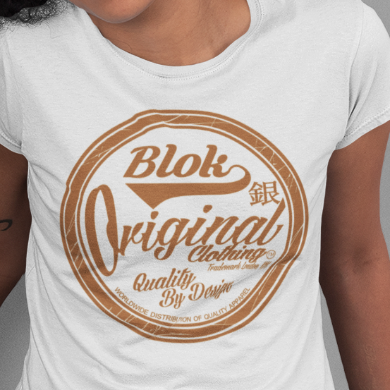 BLOK Quality By Design - Gold Print Women's Slim Fit Graphic T-Shirt