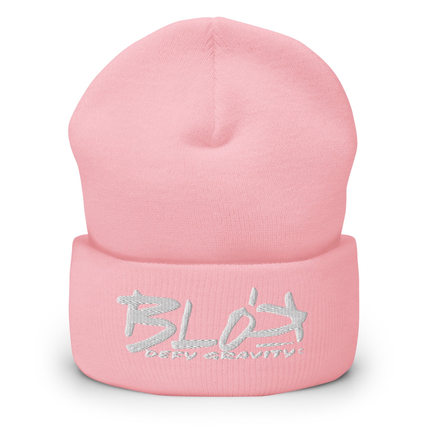 BLOK Defy Gravity - Unisex White Embroidered Cuffed Beanie