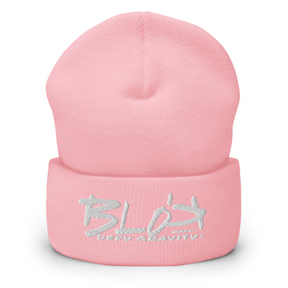 BLOK Defy Gravity - Unisex White Embroidered Cuffed Beanie