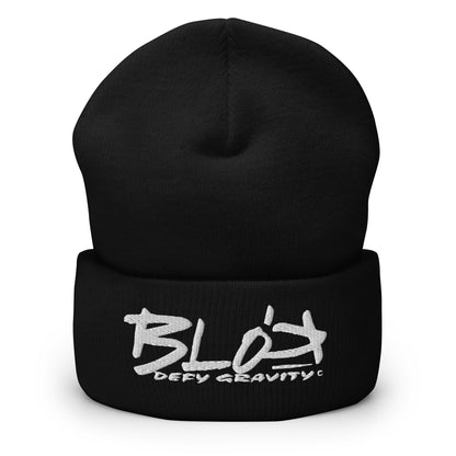 BLOK Defy Gravity - Unisex White Embroidered Cuffed Beanie