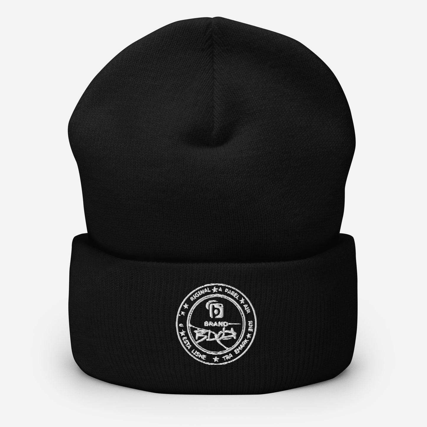BLOK Apparel Stamp - Unisex White Embroidered Cuffed Beanie