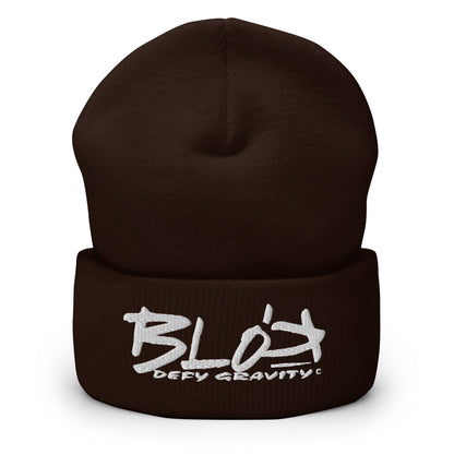 BLOK Defy Gravity - Unisex White Embroidered Cuffed Beanie