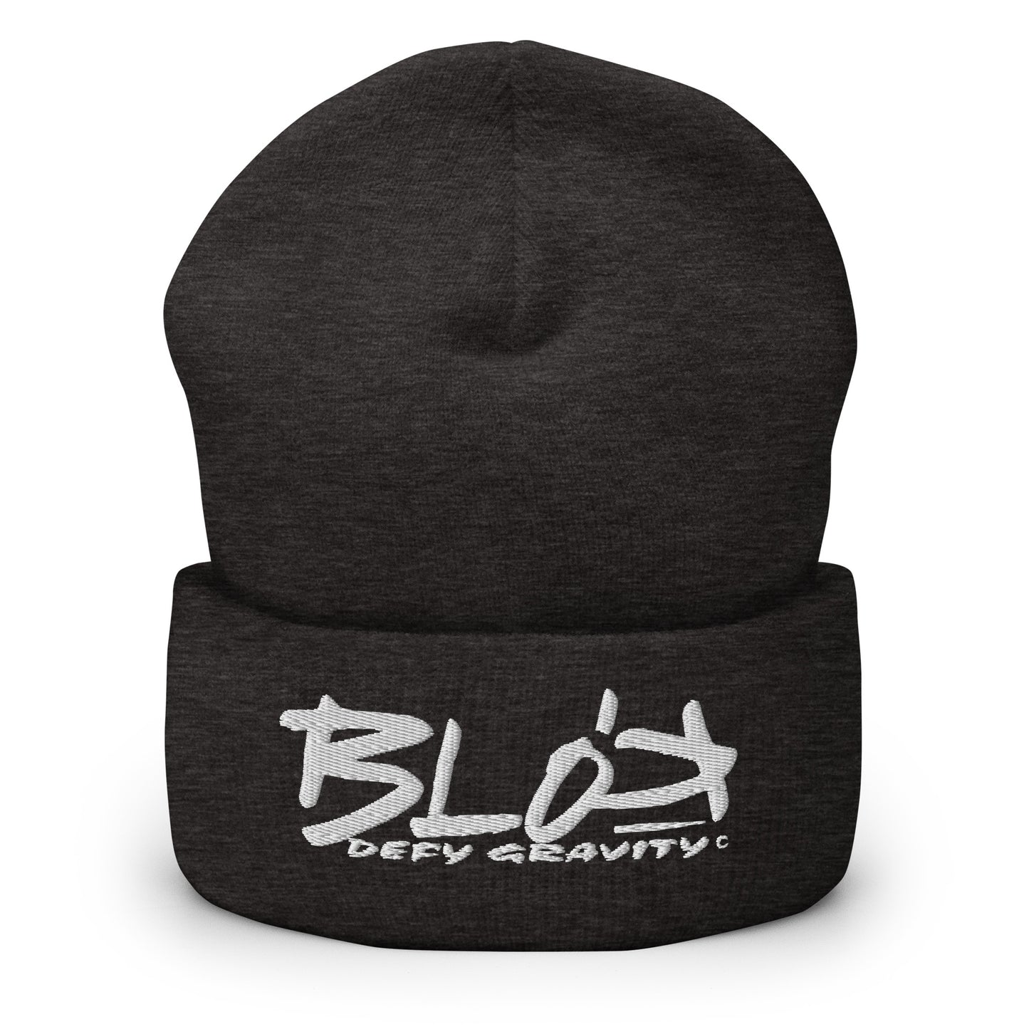 BLOK Defy Gravity - Unisex White Embroidered Cuffed Beanie