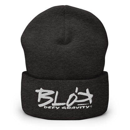 BLOK Defy Gravity - Unisex White Embroidered Cuffed Beanie