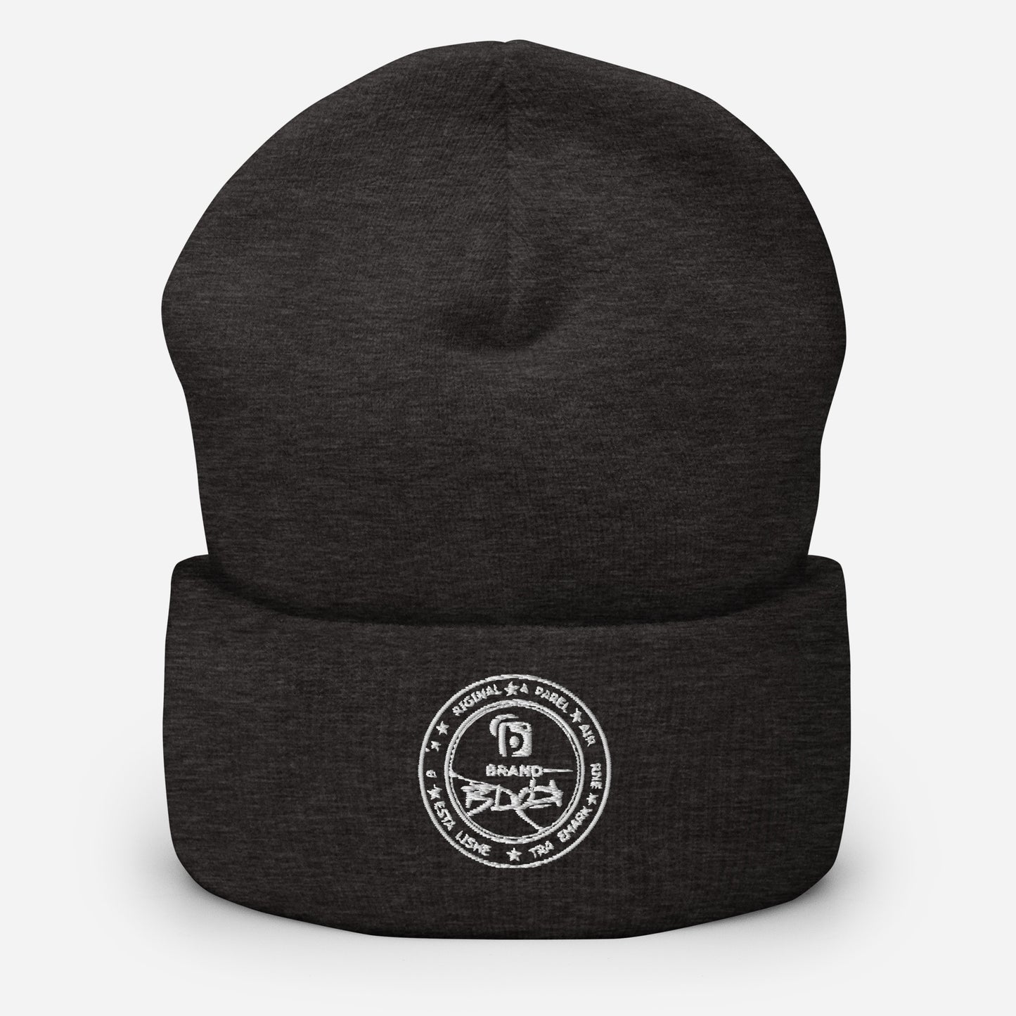 BLOK Apparel Stamp - Unisex White Embroidered Cuffed Beanie