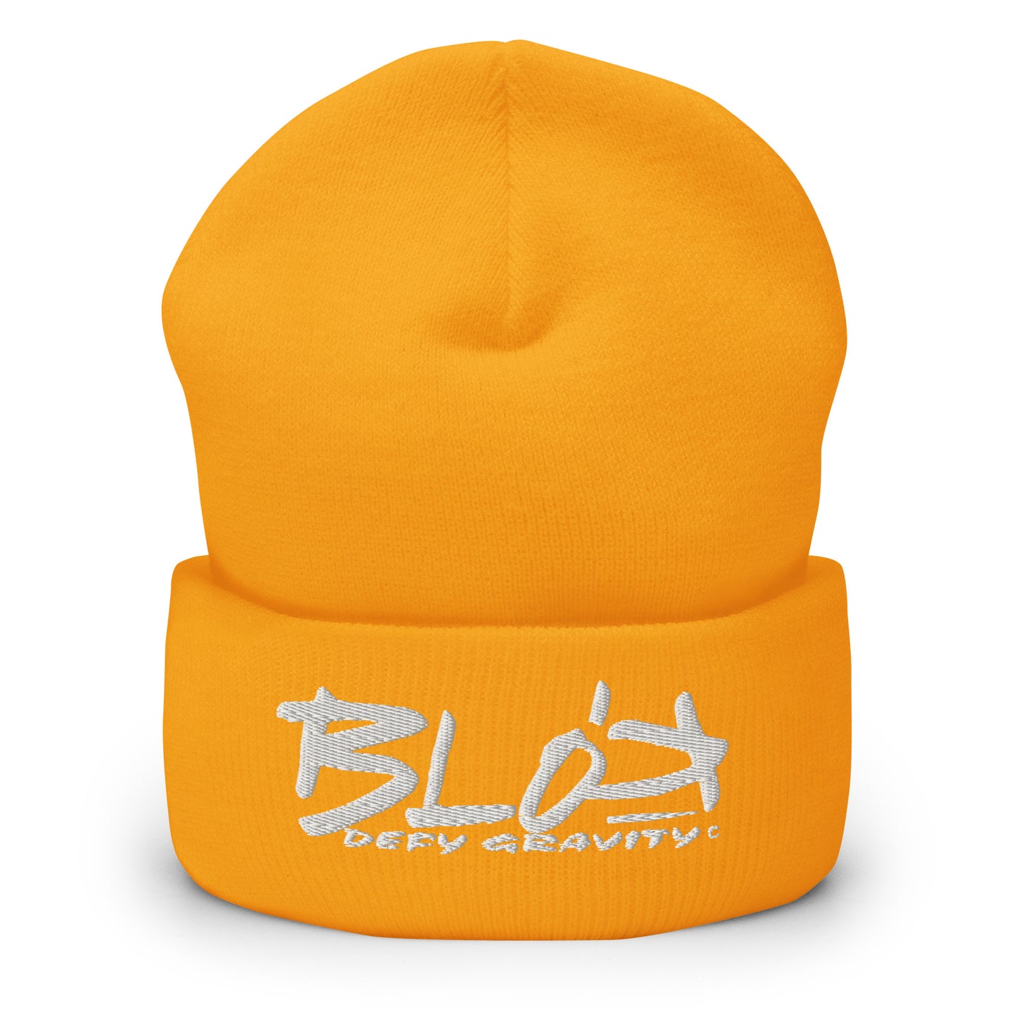 BLOK Defy Gravity - Unisex White Embroidered Cuffed Beanie