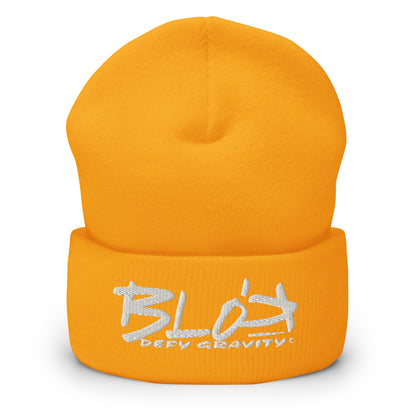 BLOK Defy Gravity - Unisex White Embroidered Cuffed Beanie