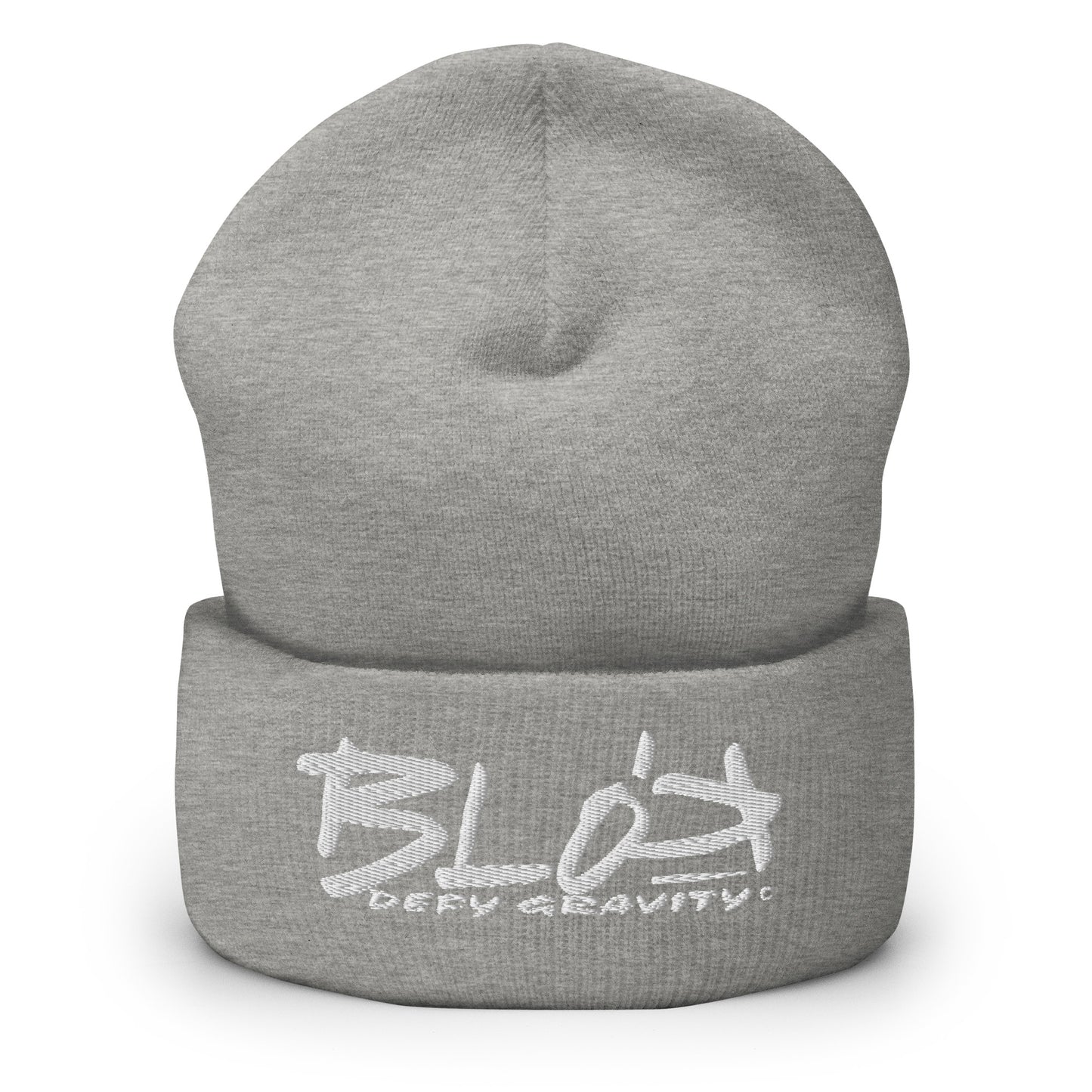 BLOK Defy Gravity - Unisex White Embroidered Cuffed Beanie