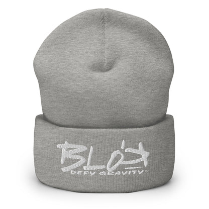 BLOK Defy Gravity - Unisex White Embroidered Cuffed Beanie