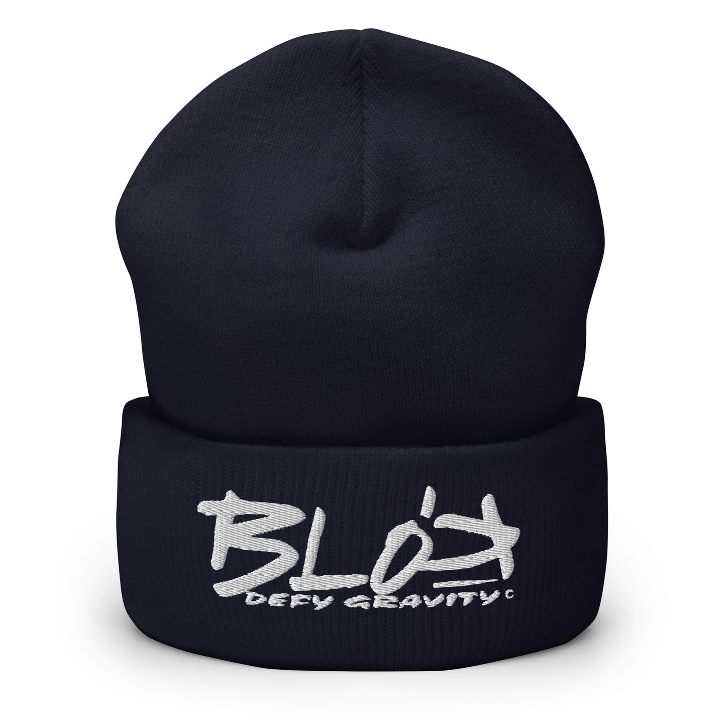 BLOK Defy Gravity - Unisex White Embroidered Cuffed Beanie