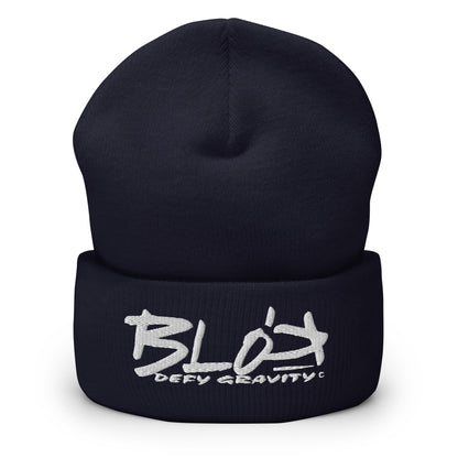 BLOK Defy Gravity - Unisex White Embroidered Cuffed Beanie