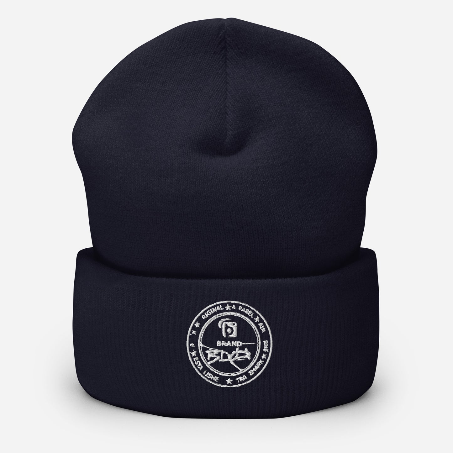 BLOK Apparel Stamp - Unisex White Embroidered Cuffed Beanie