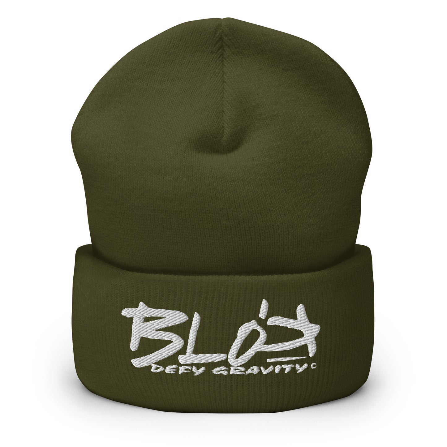 BLOK Defy Gravity - Unisex White Embroidered Cuffed Beanie
