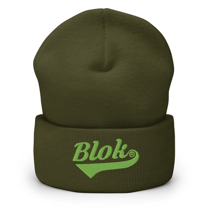 Blok Classic Logo - Light Green Embroidery - Cuffed Premium Beanie